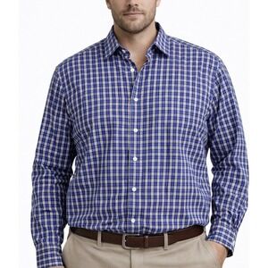 Charles Tyrwhitt Weekend Blue Plaid Slim Fit Button Down Shirt Size L
